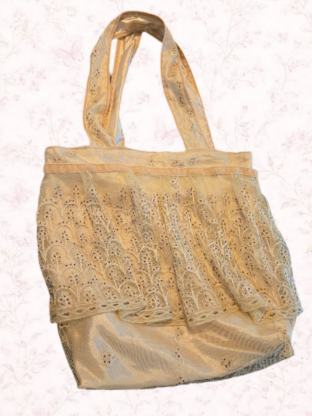 Handmade Elegant Gold Lace Tote Bag - Women's Shoulder Bag
